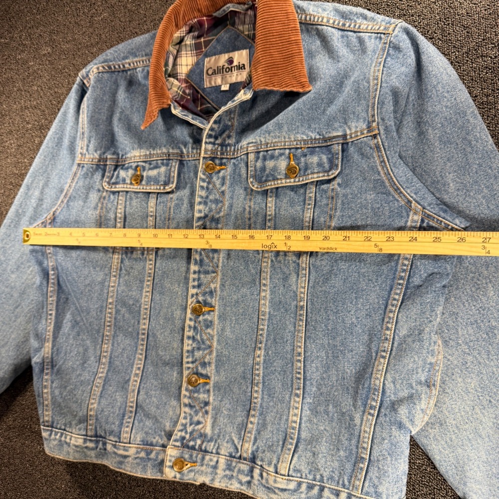 VTG California Outerwear Denim Barn Coat Mens XL Plaid Flannel Lined Corduroy - Picture 7 of 9